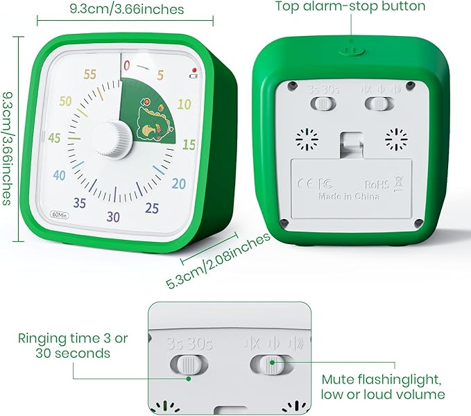 Yunbaoit Visual Timer with Protective Case, Dinosaur Disk 60 Minute Countdown - Image 4