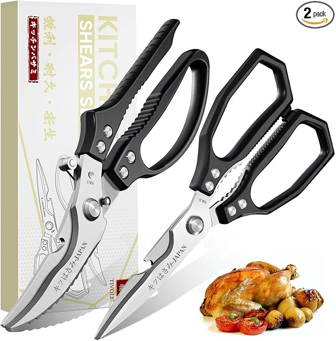 TIVOLI Kitchen Scissors Set Black, Japanese Stainless Steel Kitchen Shears by TIVOLI