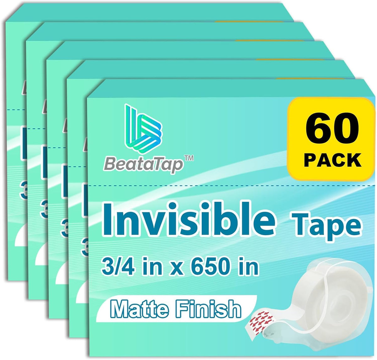 Bulk Tape clear, Invisible Tape, Matte Finish, 3/4 in x 650 in, 60 Rolls
