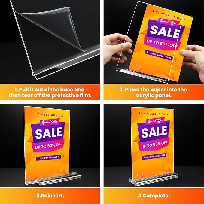 Acrylic Sign Holder 8.5x11, 10 Pack Clear Table Plastic Vertical Clear Double - Image 5