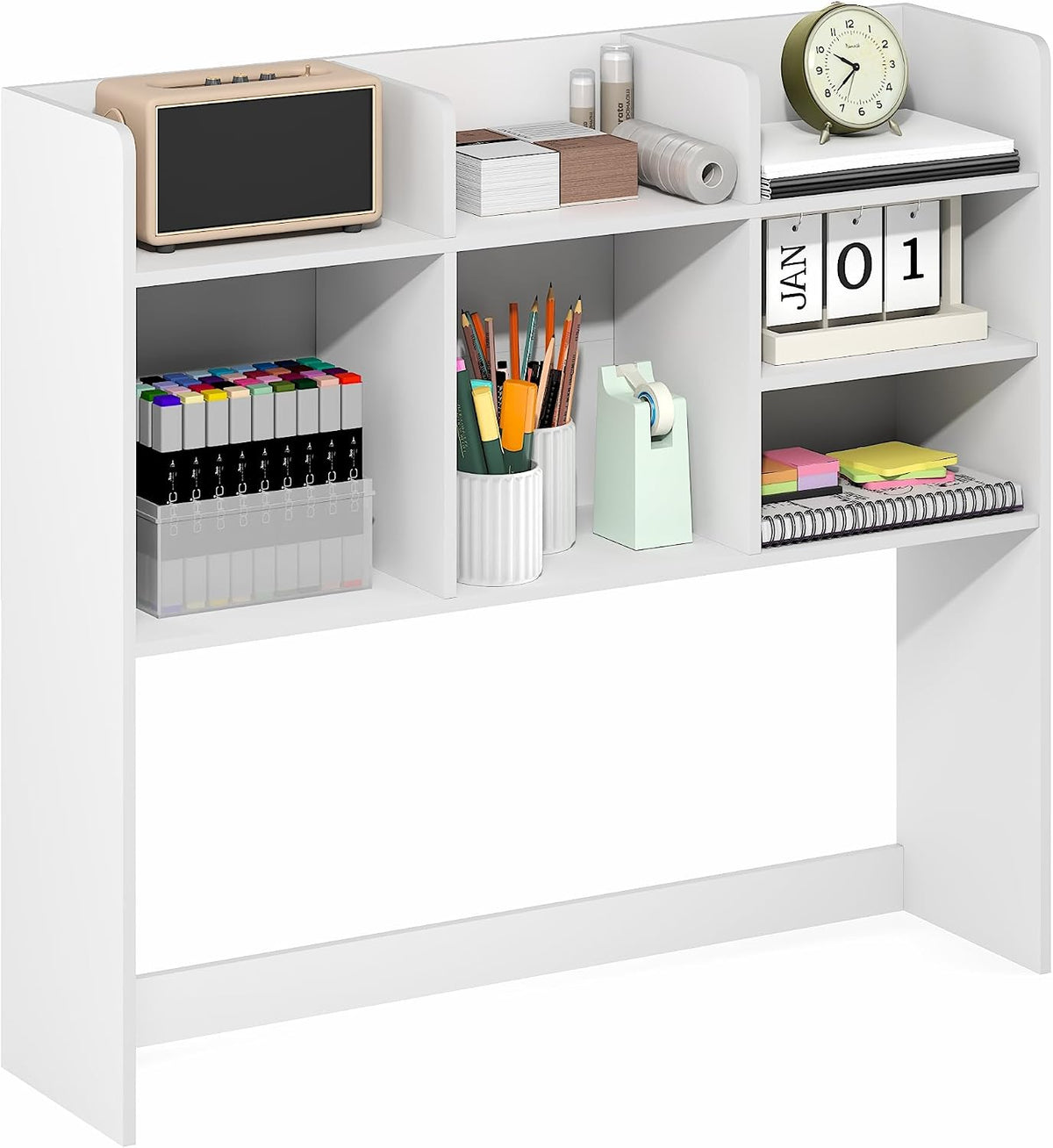 Furinno Classic 7-Shelf Desk Shelf, Desktop Hutch, White