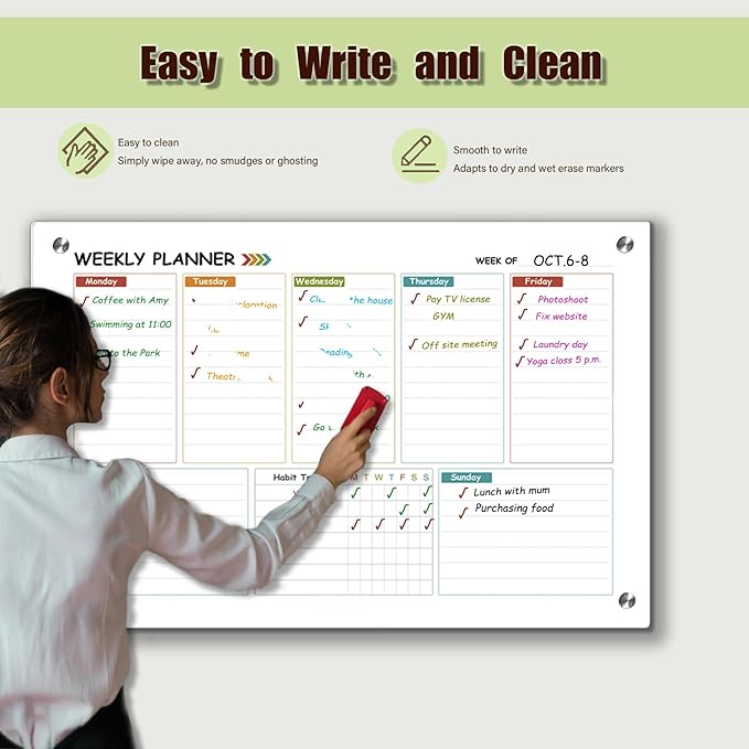 Glass Colorful Weekly Dry Erase Calendar Whiteboard - Image 5