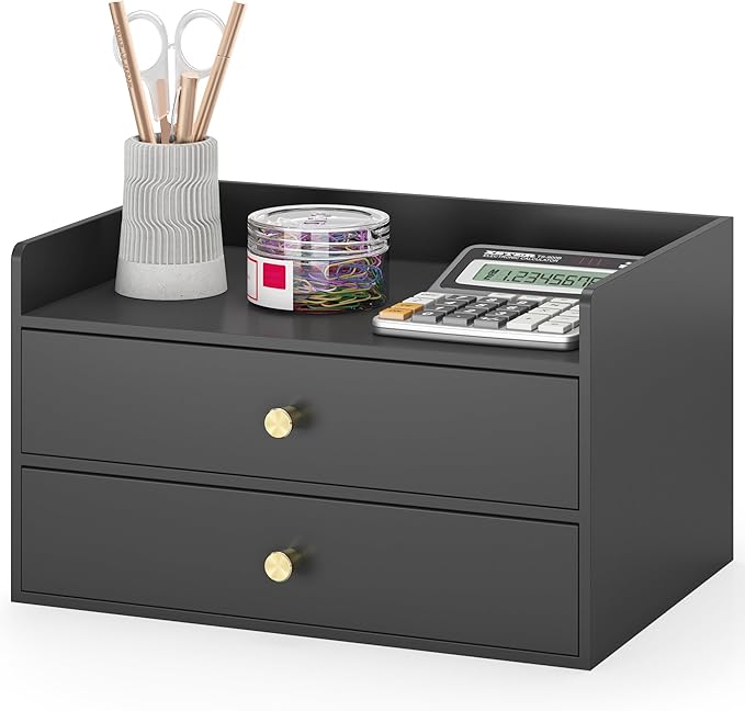 Bamboo Desk Organizer with Drawers Wooden Desktop Storage Drawers by Unknown