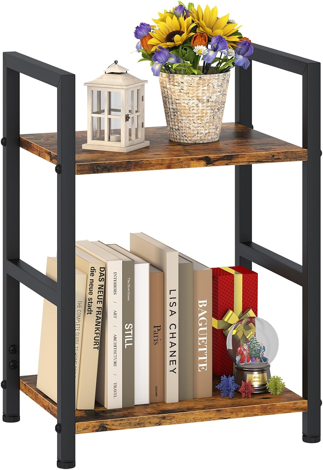 Small Bookshelf for Small Space, 2 Tier Industrial Bookcase,Narrow Book Case ...