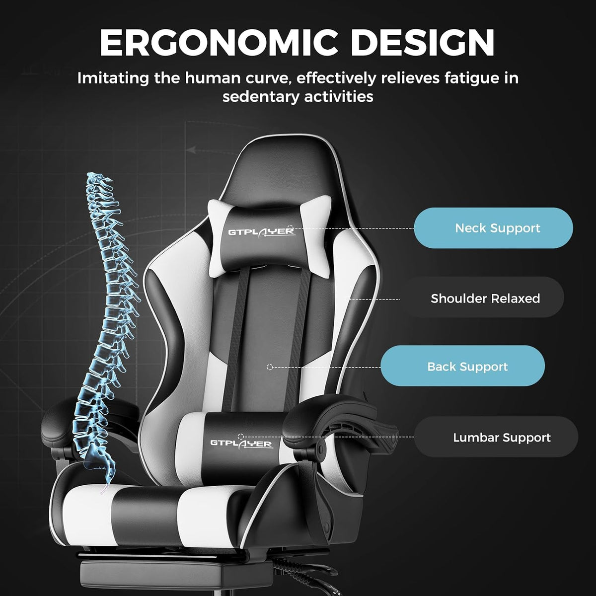 gtplayer gaming chair, computer chair with footrest and, side view