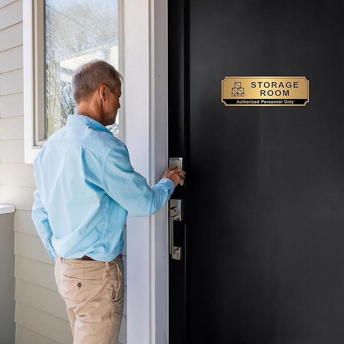 Storage Room Sign for Business Door, Self-Adhesive Durable Modern Brushed Gold - Image 6
