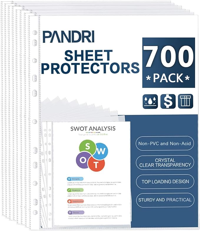 Sheet Protectors, PANDRI 700 Pack Clear Heavy Duty Plastic Page Protectors by PANDRI