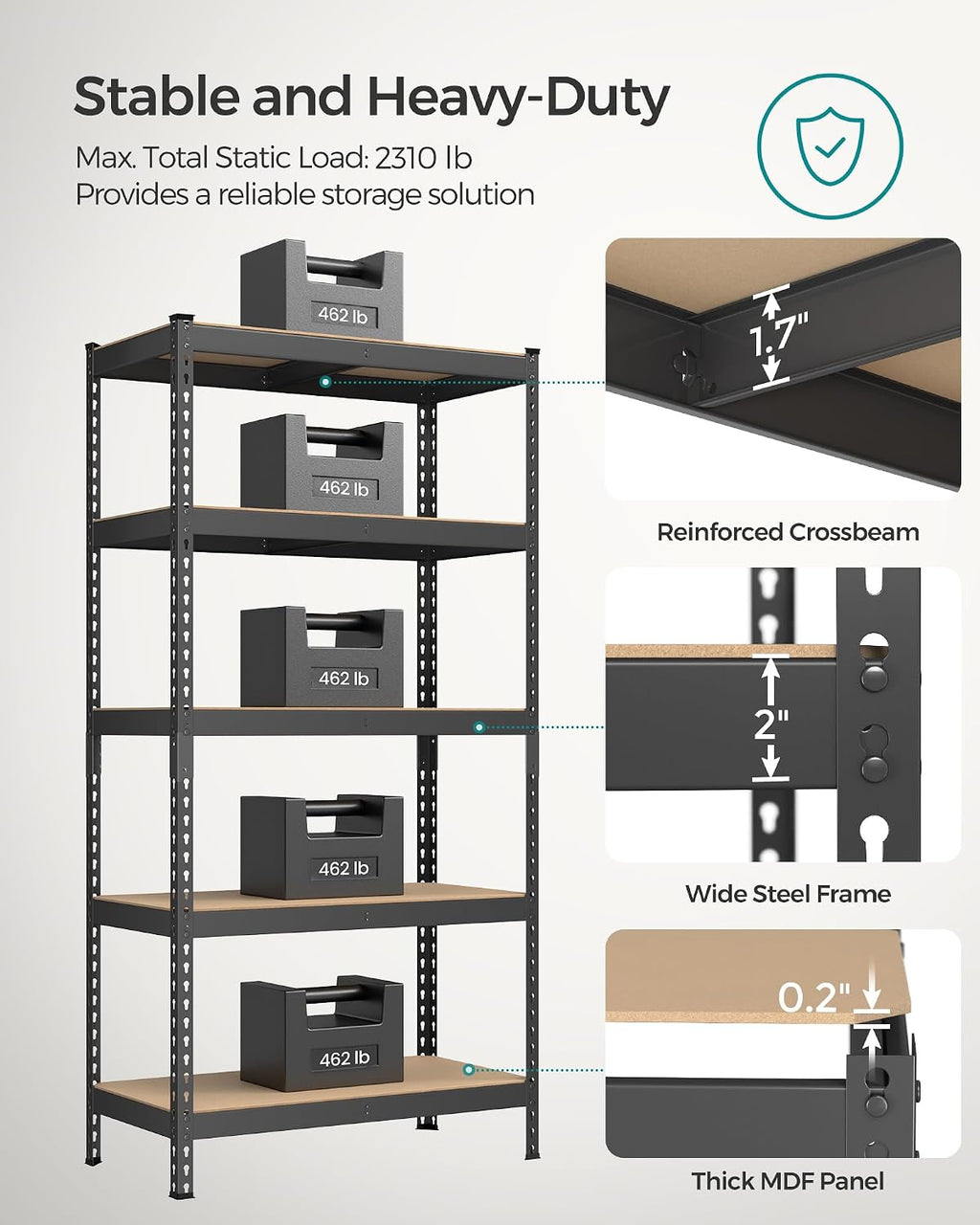 songmics set of 2 5-tier boltless assembly storage, side view