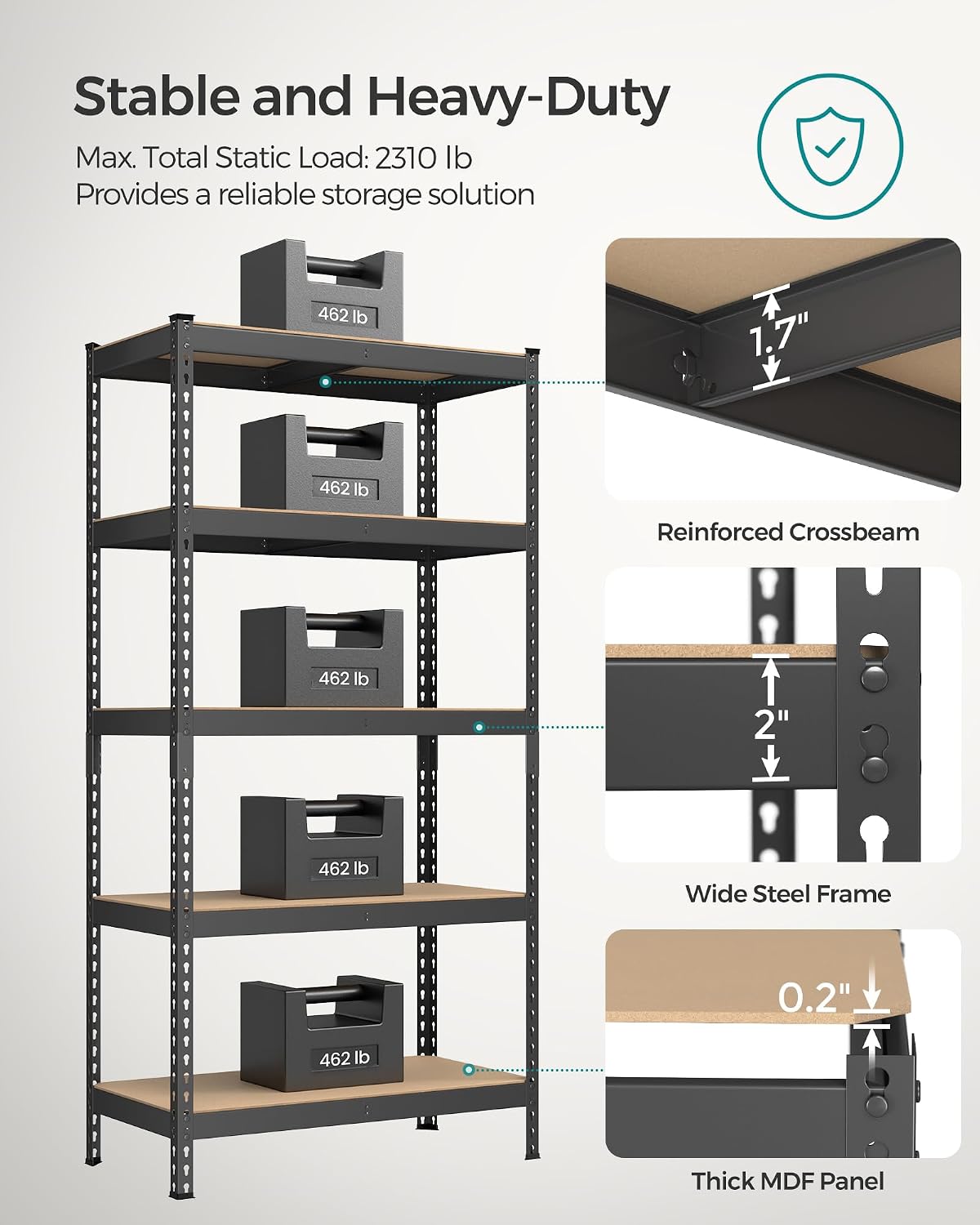 songmics set of 2 5-tier boltless assembly storage, side view