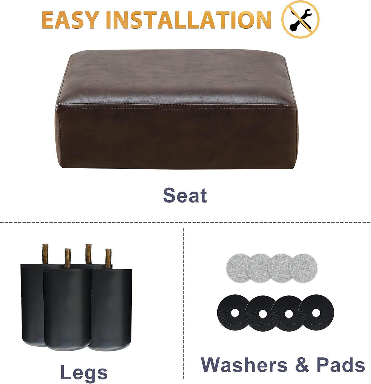 LUE BONA Small Rectangle Foot Stool, PU Leather Fabric Footrest Ottoman with ...