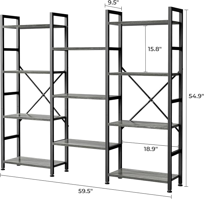 SUPERJARE Triple 4 Tier Bookshelf, Bookcase - Image 3