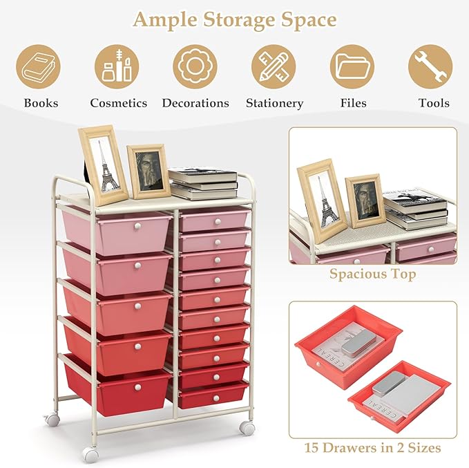 HAPPYGRILL 15-Drawer Rolling Cart, Storage Carts - Image 5
