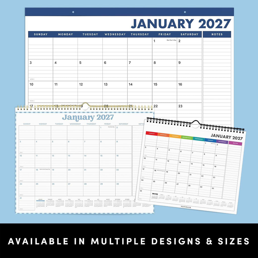 PAPERAGE 2027 Calendar, 12 Months (January 2027 - December 2027), Small (9 in x 11 in), Minimalist Wall and Desk Calendar with Monthly Views, Yearly Plans & Notes Section – Rainbow