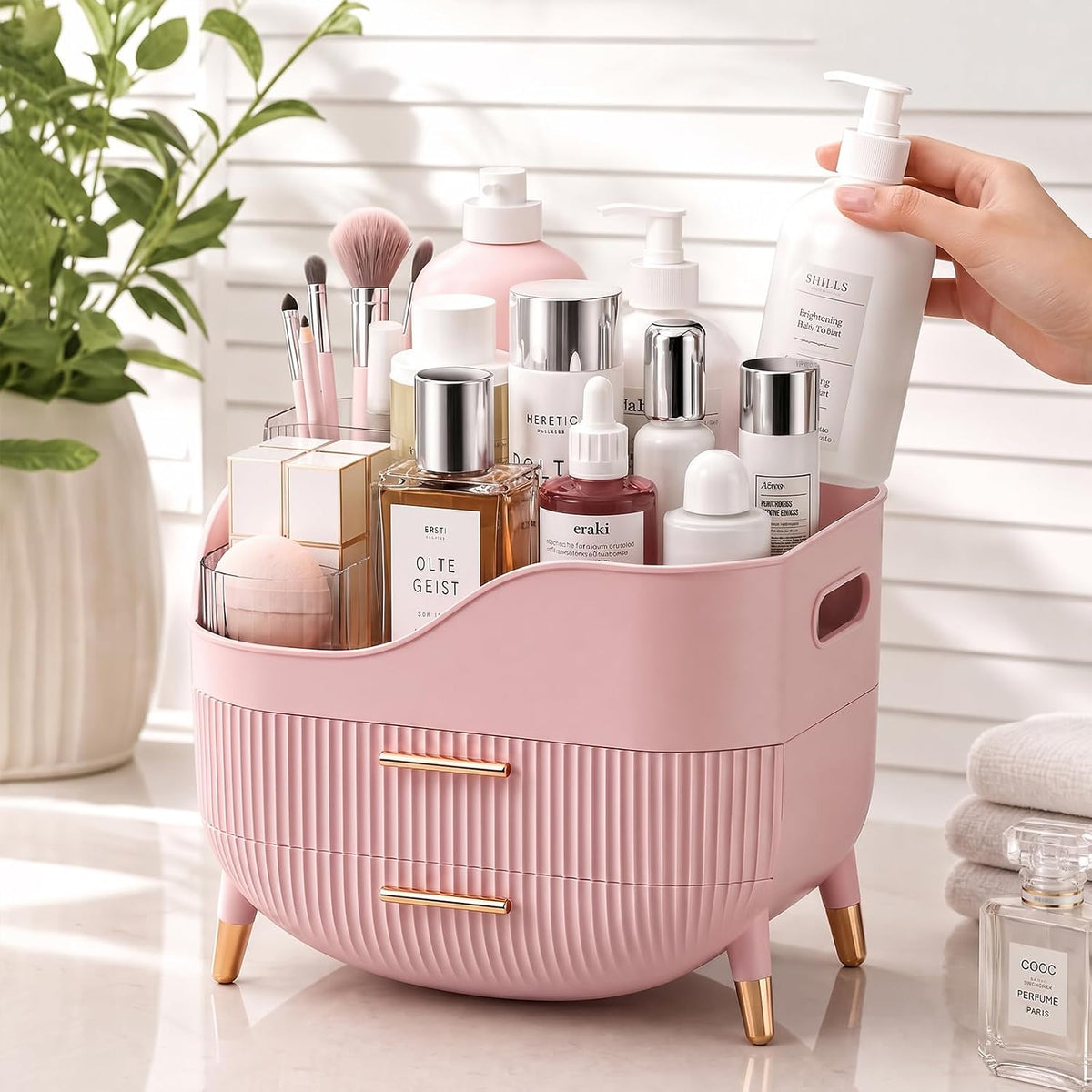 Pajiriona Makeup Organizer and Skincare Organizer with 2 Drawers and Handle