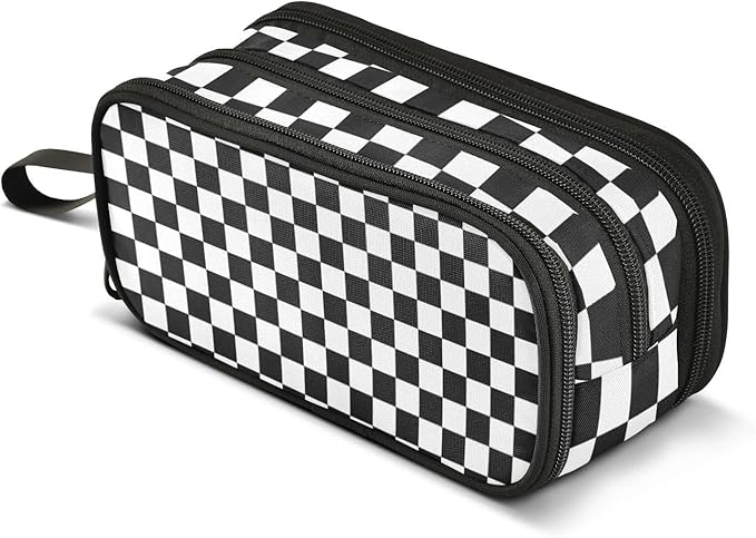 BOENLE Black White Checkered Pencil Case Box Boys Girls Large Pencil Pouch by BOENLE-WELCOMEYOURCOMING