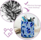 Leather Pen Holder for Desk Blueberry Blue Pencil Cup Desktop Organizer Makeup - Image 4