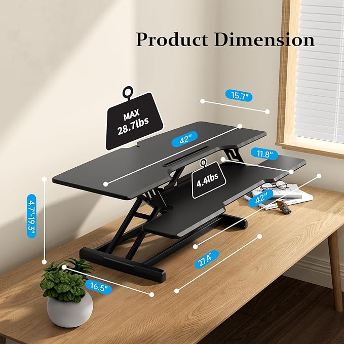 JYLH JOYSEEKER 42 inch Standing Desk Converter, Height Adjustable Desktop - Image 7