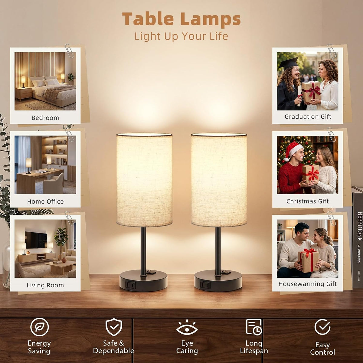 zjojo table lamp set of 2, 13.8" bedside on a desk or shelf