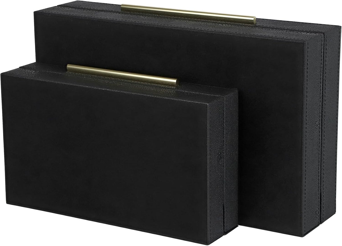 HofferRuffer Faux Leather Decorative Boxes Set of 2, Large Nesting Keepsake B...