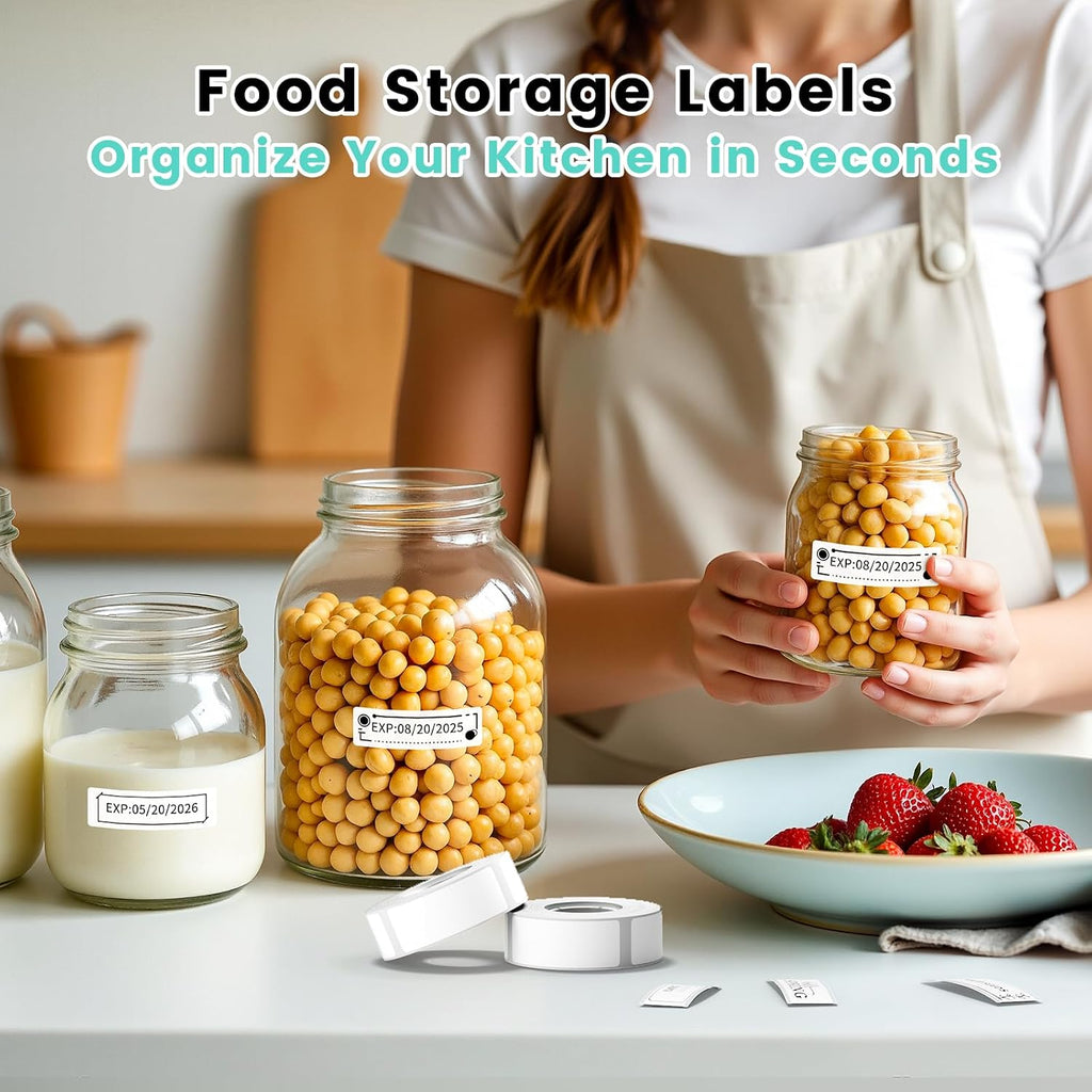 Phomemo D30 D30D Labels, Black on White (12mm X 40mm) | Ideal for home storage, office files, school supplies, kitchen jar marking & daily classification,160 Labels/Roll