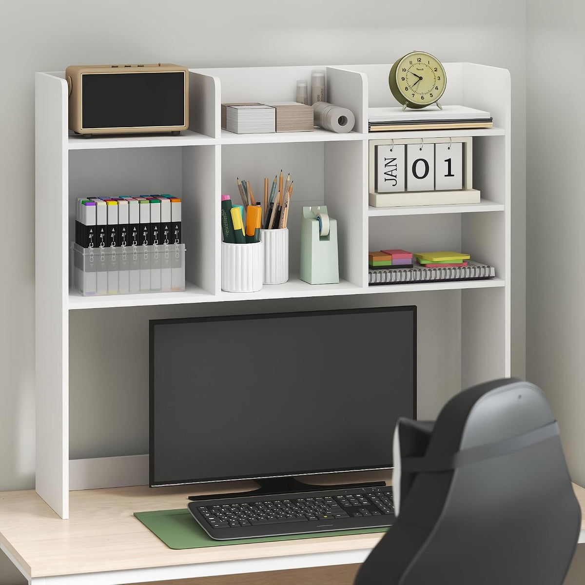 Furinno Classic 7-Shelf Desk Shelf, Desktop Hutch, White