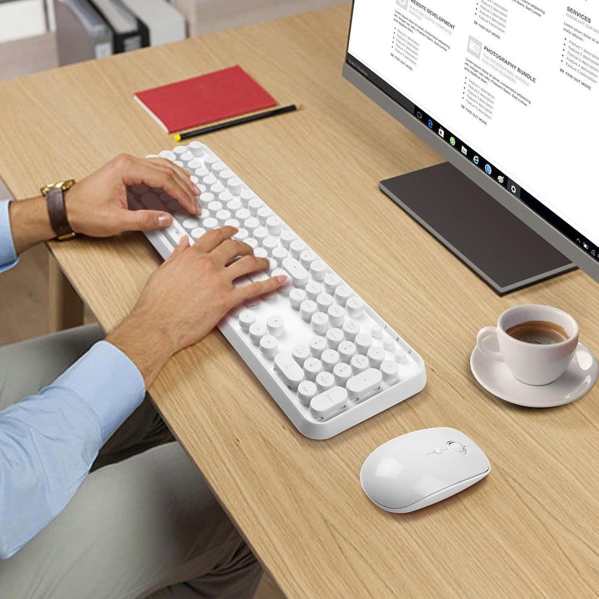 Wireless Keyboard and Mouse | Cute Colorful Keyboard and Mouse with 2.4GHz Co...