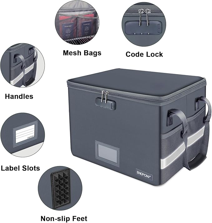 ENGPOW File Box with Lock, Fireproof Document Box with Zipper Lid, Collapsible - Image 4
