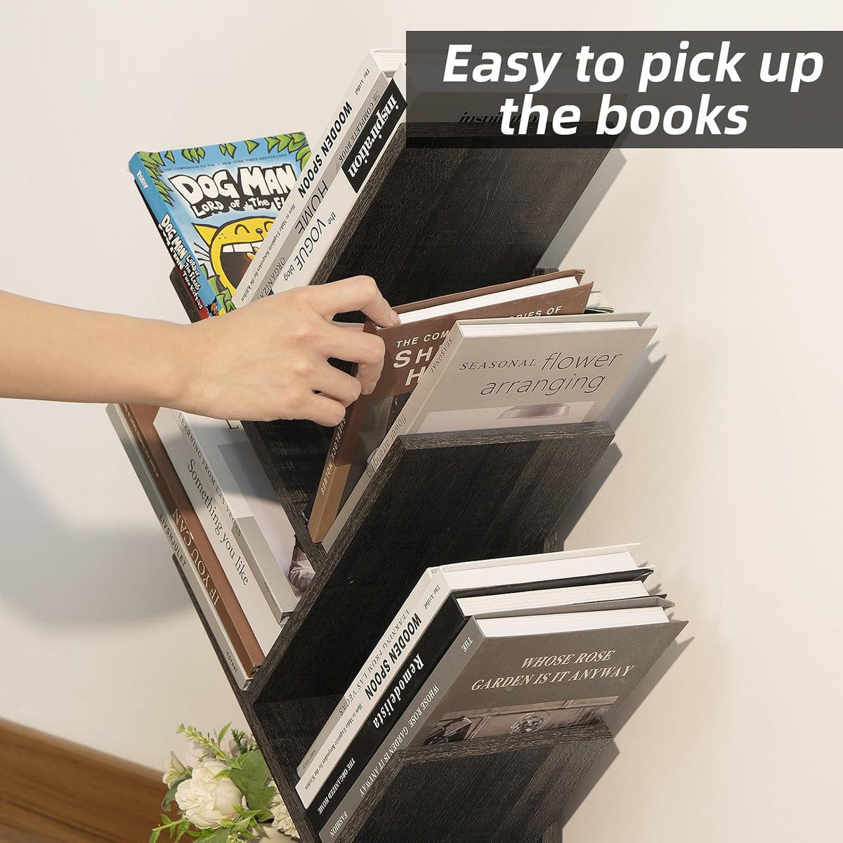 SHEEPAM Small Tree Book Shelf,5 Tier Bookshelf, Wood Desktop Bookcase