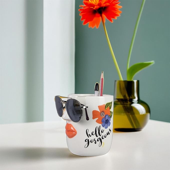 Young's Inc Ceramic Eyeglass and Stationery Holder Cup – White Face Desk - Image 5