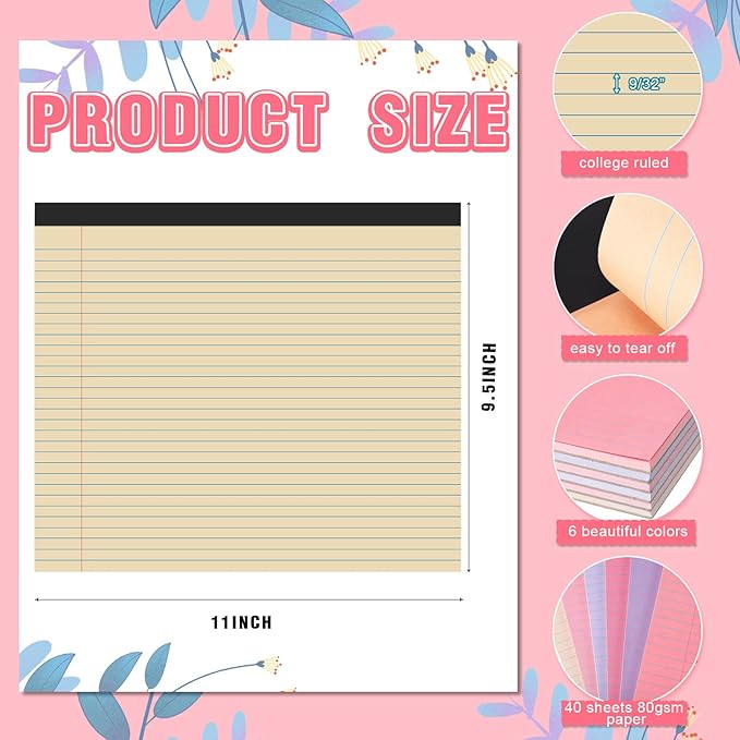 Lincia 6 Pcs 11" x 9.5" Legal Pads College Ruled Notepad Landscape Notebook - Image 2