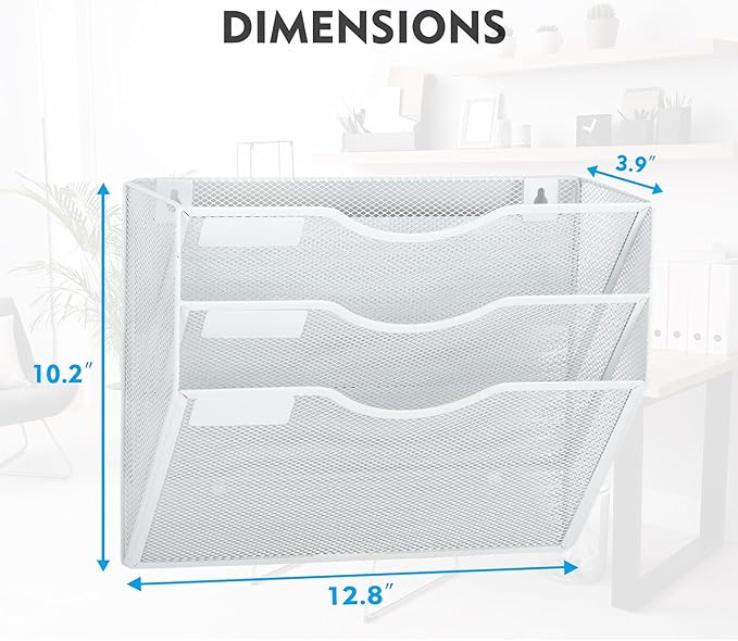EASEPRES Magnetic 3 Pocket Mesh Hanging Wall File Organizer, Wall Mounted Mail - Image 3