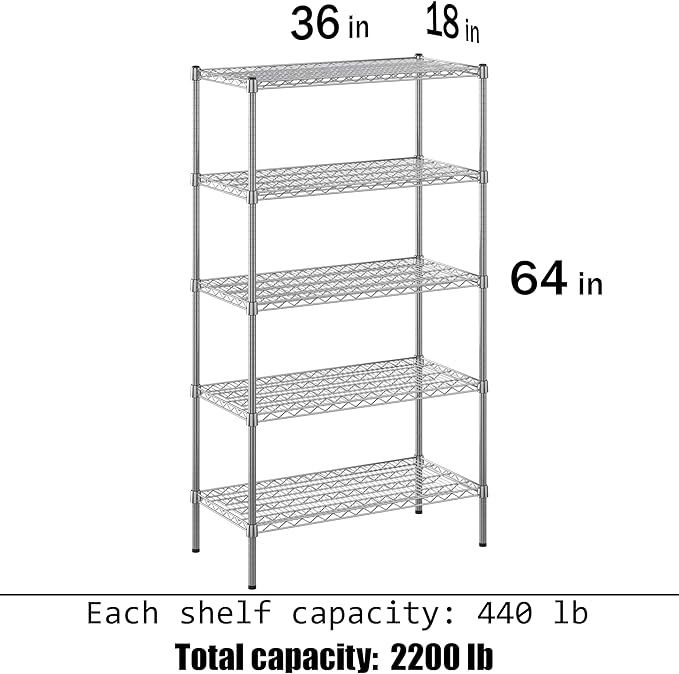 Regal Altair 18" Deep x 36" Wide x 64" Height Wire Shelving Kit | 5-Tier | NSF - Image 3