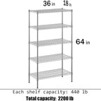 Regal Altair 18" Deep x 36" Wide x 64" Height Wire Shelving Kit | 5-Tier | NSF - Image 3