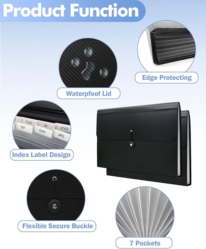Cesil Black 7-Pocket Expanding File Folder, Polypropylene - Image 3