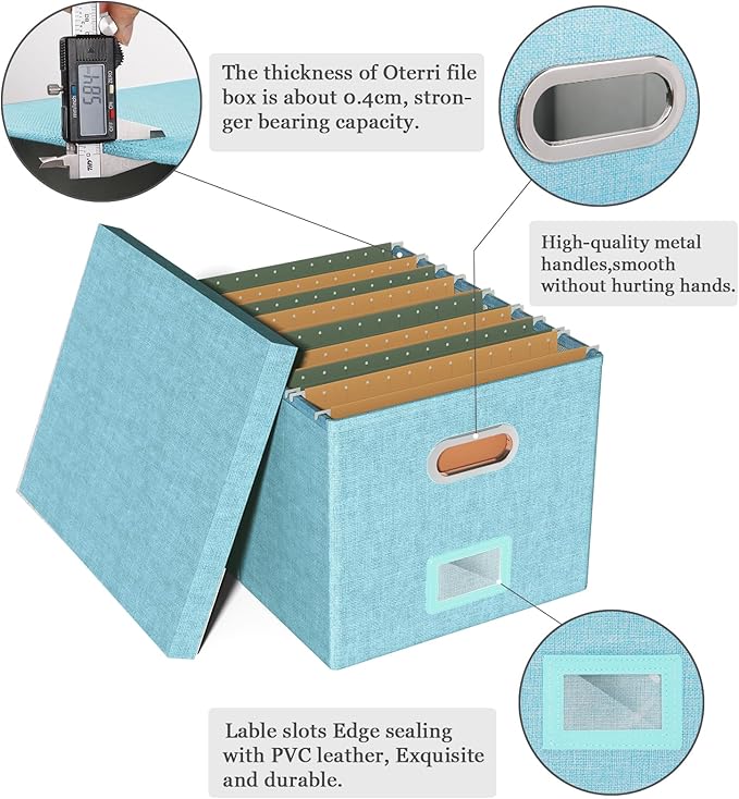 Oterri File Organizer Box with Lid, Portable Hanging File Box - Image 3
