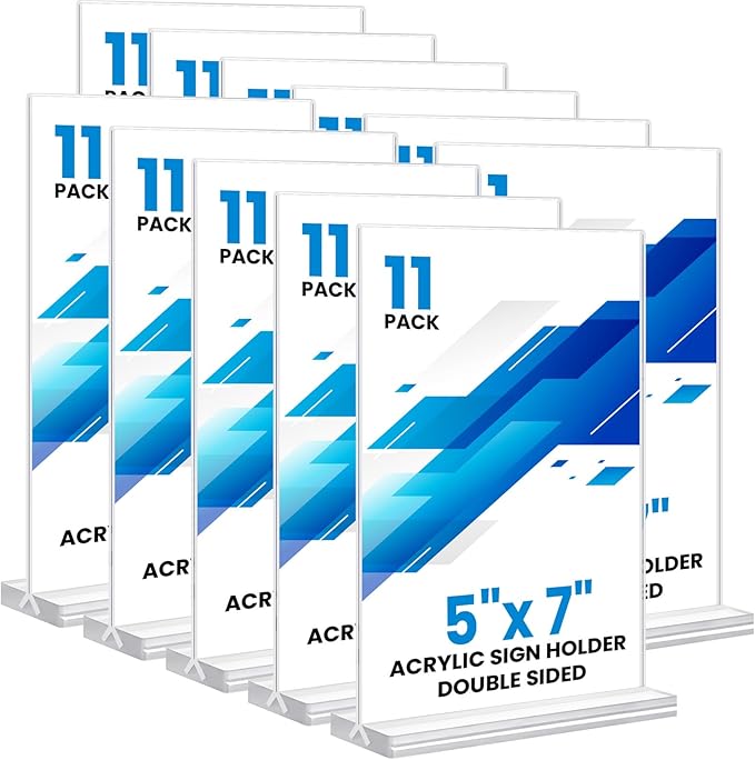 Acrylic Sign Holder 5x7, 11 Pack Clear TableTop Sign Holder-Sided, Plastic by HRSDEIE
