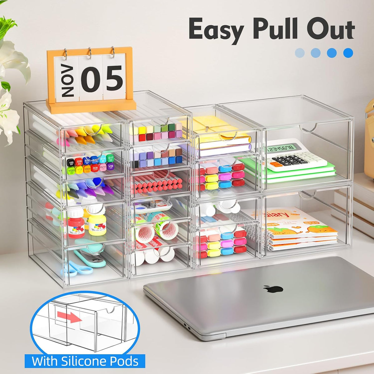 arstpeoe acrylic 13-drawer storage & makeup organizer for showing dimensions