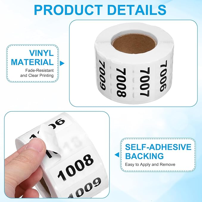 PATIKIL 0.8 x 1.6 Inch Inventory Number Sticker, 2 Roll 7001 to 8000 - Image 4