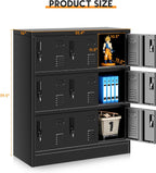 9 Door Metal Lockers for Employees, Black Lockable Steel Locker with Lock and Card Slot for Office, Gym, School, Home, Garage, Assembly Required