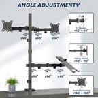 dual monitor stand and laptop mount, fits 32", close-up detail
