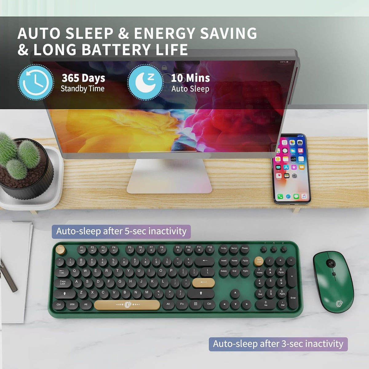 FD Wireless Keyboard and Mouse | Cute Colorful Keyboard and Mouse with 2.4GHz...