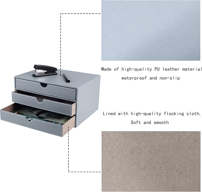 Leather Desk Organizer with 3 Drawers/Tray, Executive Office Supplies Desktop - Image 5