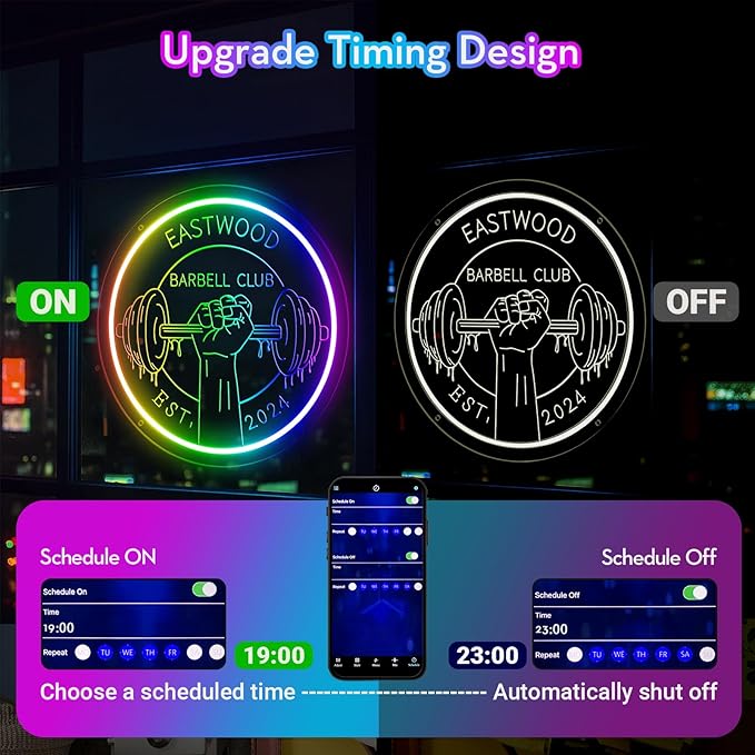 Personalized Gym Neon Sign, Large Custom Dumbbell Barbell Name LED RGB Multiple - Image 5