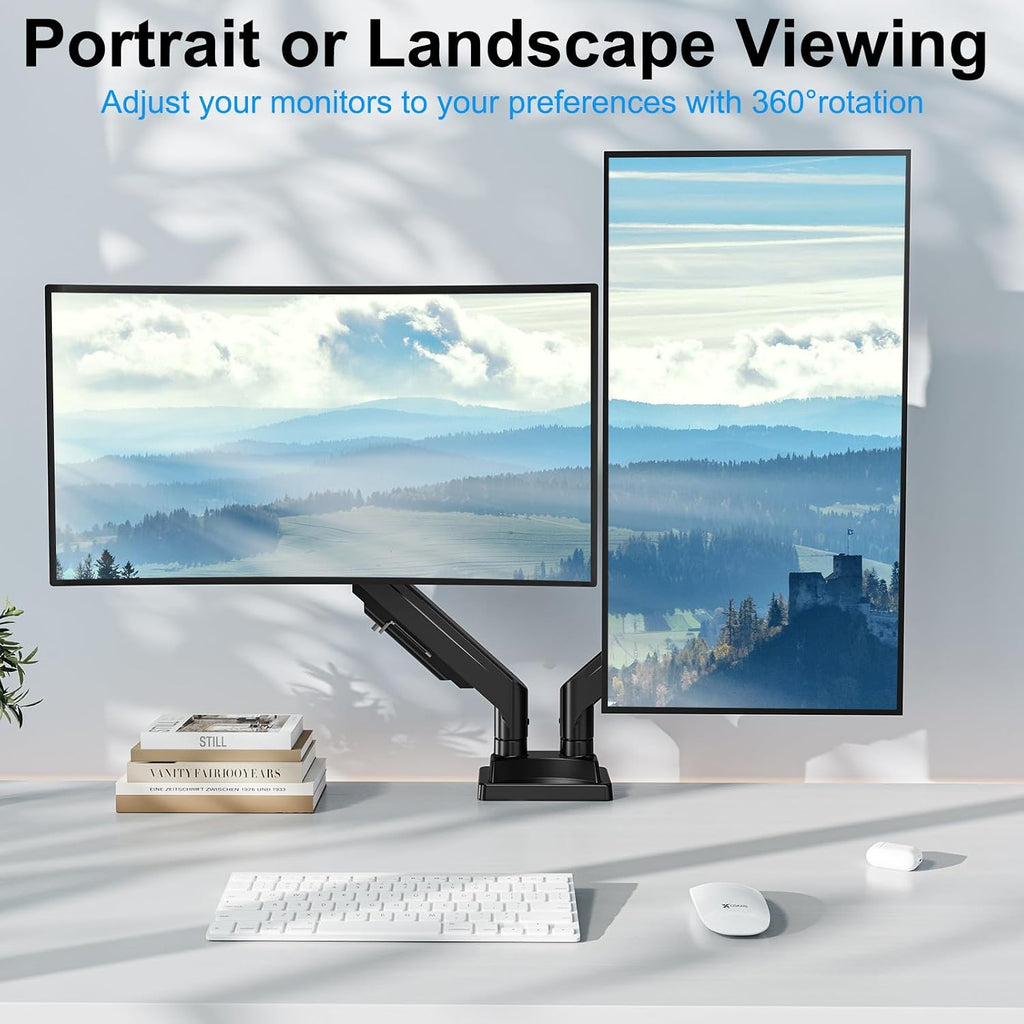 dual monitor mount for screens up to 43", side view