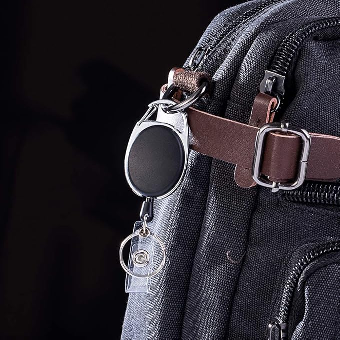 Retractable Badge Holder with Carabiner Reel Clip and Key Ring - Image 9