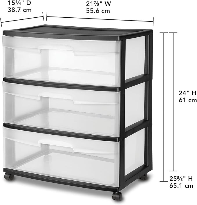 3-Drawer Wide Rolling Storage Cart - Image 3