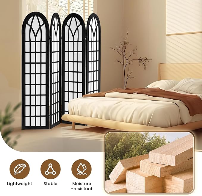 ALeesing Folding Room Divider Privacy Screen Freestanding 4-Panel Shoji Style - Image 4