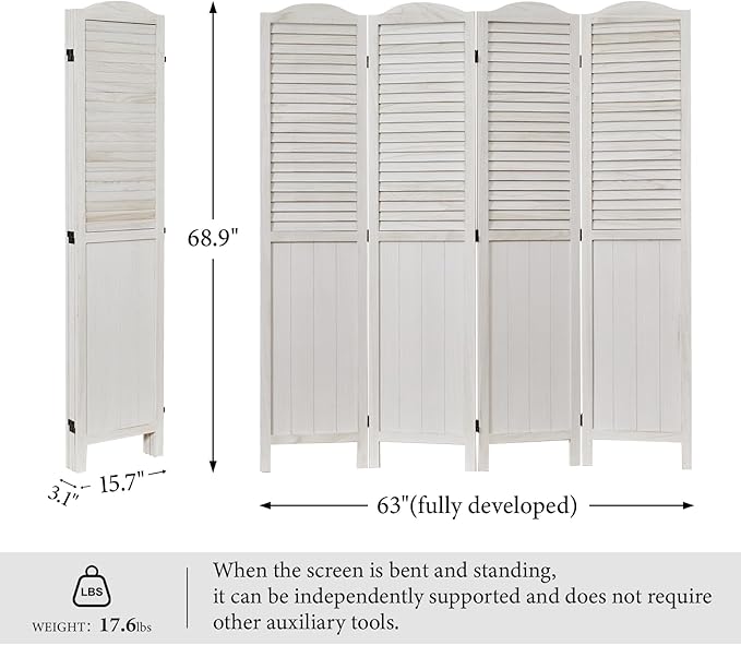 Room Dividers, 5.75Ft Individual Privacy Screens Foldable Wooden Louver & MDF - Image 7