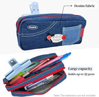 Haumei Canvas Pencil Case Large Capacity, Big Denim Pen Pouch - Image 3