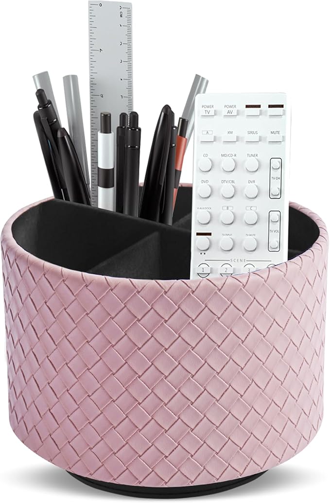 Hennaja Round Leather Art Supply Organizer, Remote Control Holder, 360 Degree by Hennaja